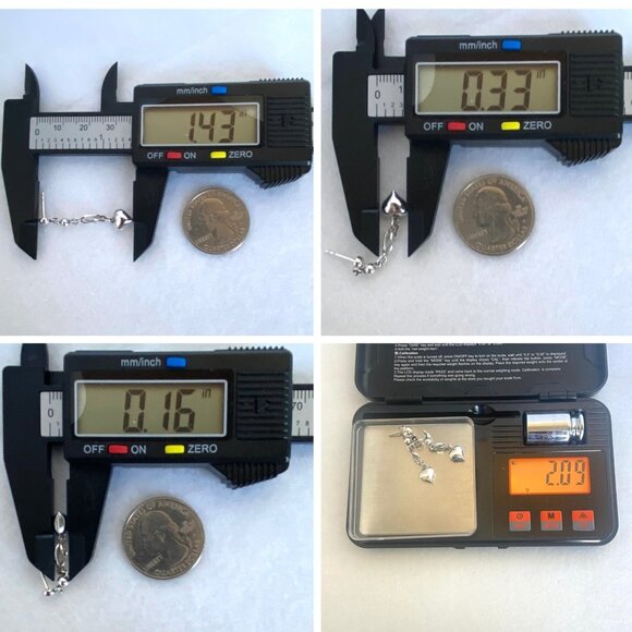 Sterling Silver 925 Dainty Petite Spiral Puffy Heart Dangle Drop Earrings - Picture 10 of 16